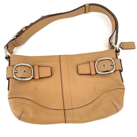 Coach Y2K Vintage F17125 Leather Shoulder Bag leather buckle hand bag tan brown - Picture 1 of 14